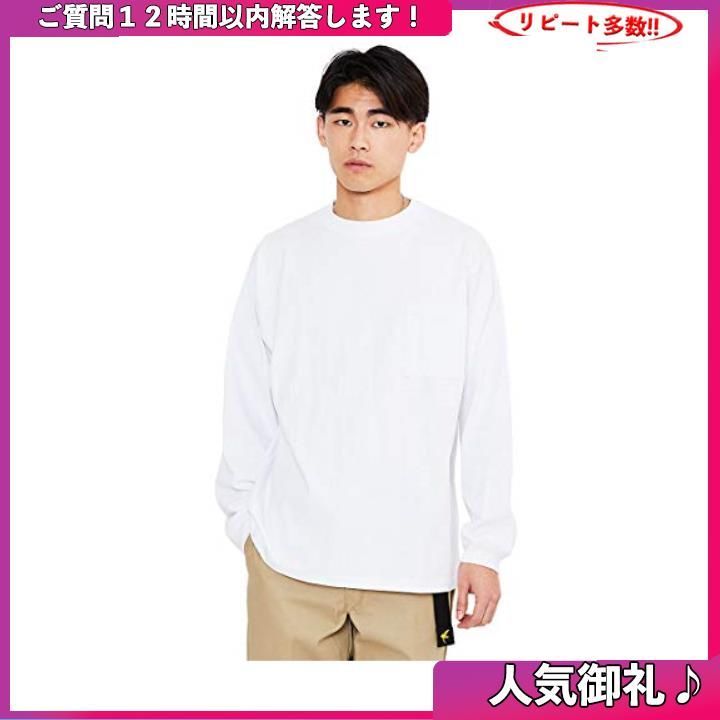 大人気！ホワイト_S グッドウェア 長袖 ポケット Tシャツ クルーネック