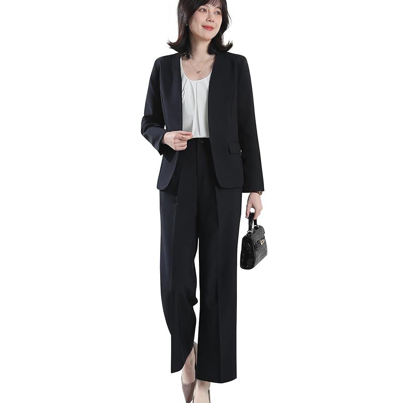 Yino イノ スーツ レディース セットアップ パンツスーツ 2点セット ジャケット＋ワイドパンツ 体型カバー 洗える 着?せ おしゃれ 女性らしい ママ 通勤 入学式 卒業式 面接 通年 0