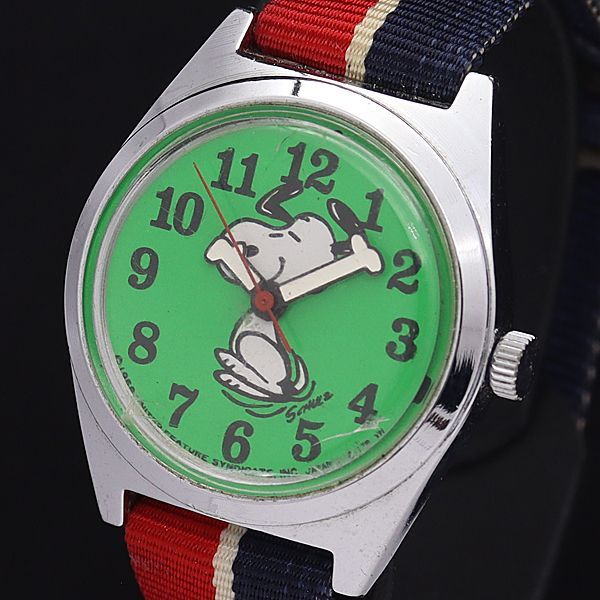 スヌーピーです。 シチズン 手巻き 120418 スヌーピー グリーン文字盤 ボーイズ/メンズ
