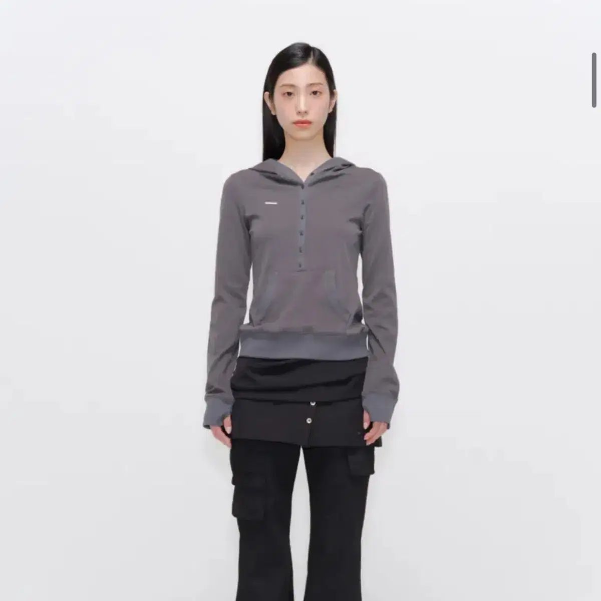 ミセキ SEOUL フード ロングスリーブ チャコール