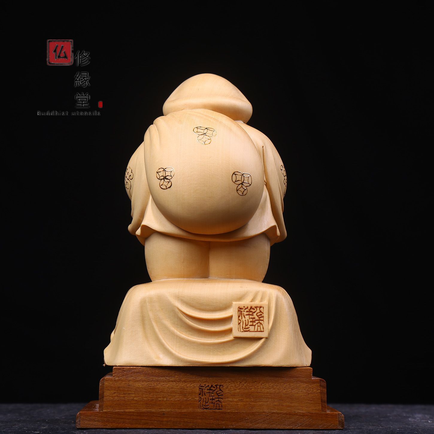【修縁堂】新作 木彫り 仏像 福神大黒天立像 財神 檜材 仏教工芸 彫刻