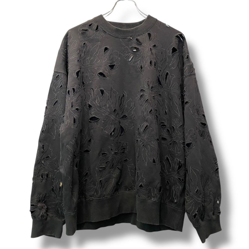 MAISON SPECIAL 23AW Leaf Cutwork Embroidery Crew Neck Sweat Pullover サイズ1 ブラック