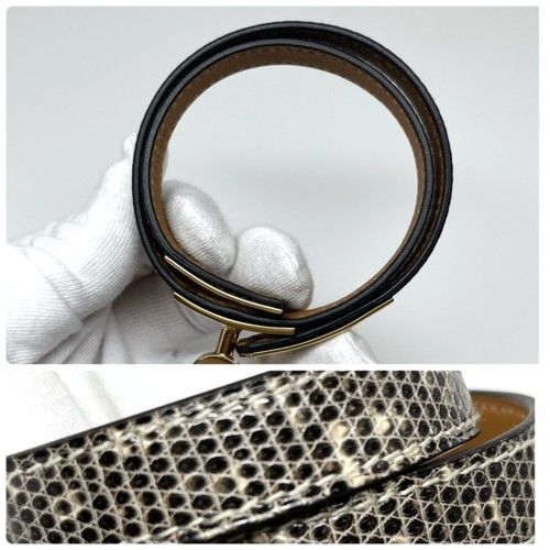 HERMES エルメス ブレスレット バングル リザード革 レディース ゴールド HERMES - エルメス バングル レッド ゴールド 美品 リザード