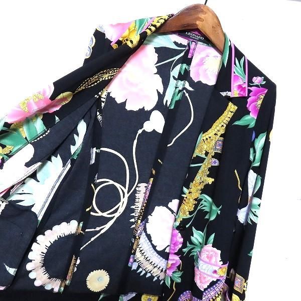 anc レオナール LEONARD ジャケット M 黒 マルチ 花柄 ジュエリー柄