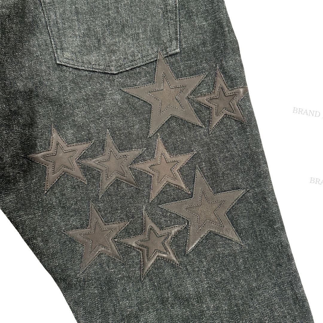 【新品】 Chrome Hearts スター レザー パッチ デニム 34インチ 新品】 Chrome Hearts スター レザー パッチ デニム 34インチ