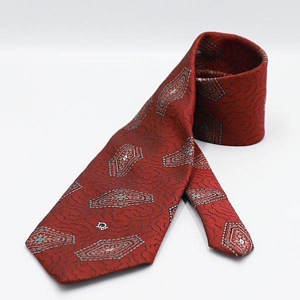 美品 クリスチャンディオール メンズネクタイ ボルドー ポリエステル95