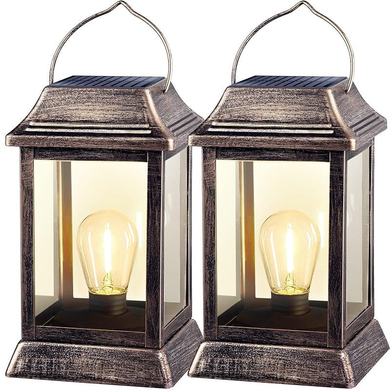彡ソーラーライト ン ソーラー ガーデ 屋外 暖色 防水 メタルランタンライト 電球 LEDランタン 自動点灯 ヤード ライト 装飾 ぶら下げ ガーデン ライト 歩道 2パック ブラウン 1