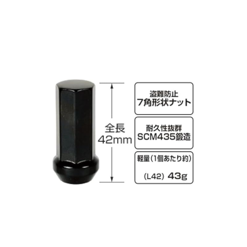 KYO-EI 協永産業 ホイールナット 限 HEPTAGON NUT M12 x P1.25 袋タイプ クロムモリブデン鋼 ブラック 全長42mm HPF3B4 FFCRYSTALESIA_COM