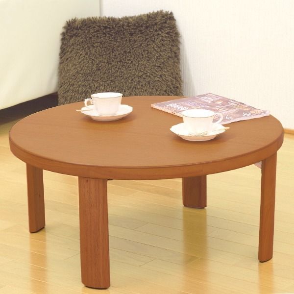 折脚 丸座卓|折りたたみテーブル 木製 木目調 ブラウン 〔来客用 洋室 和室 座敷〕