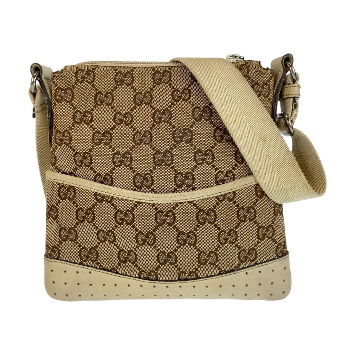 ✨極美品✨GUCCI クラッチバッグ セカンド GG レザー ベージュ ロゴ金具 GUCCI グッチ ベージュ ホワイト シルバー金具 GGキャンバス