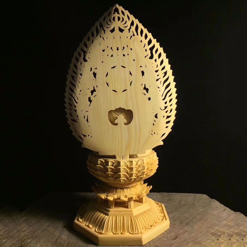 木製 仏像 蓮の花の台座付き 極上品 観音菩薩像 木彫仏像 台座付き 蓮の花 蓮花観音 精密細工