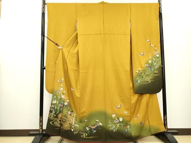 平和屋着物▽豪華振袖 駒刺繍 総刺繍 御所車舞蝶花文 暈し染