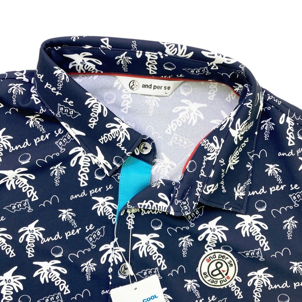 サイズ L AND PER SE アンパスィ AMS9685X9 半袖ポロシャツ 総柄 ネイビー系 240101521968 ゴルフウェア メンズ ストスト LLC-HASEGAWATOSO_COM