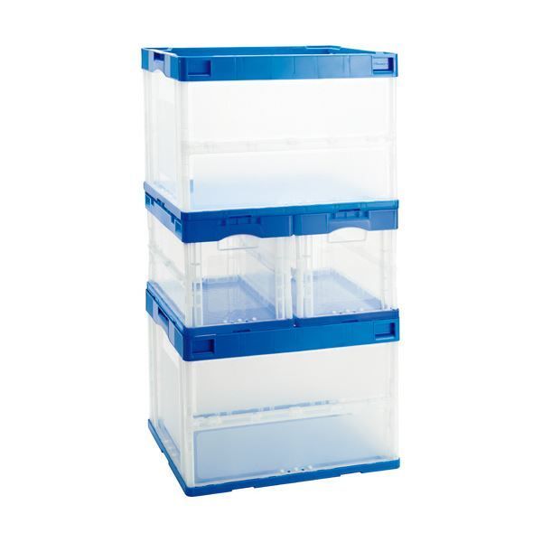 TANOSEE折りたたみコンテナ 20L ダークブルー 透明 1セット 10台