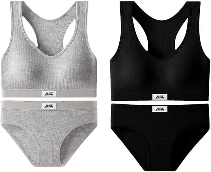 新品select shop Tomorrow スポーツブラ 上下セット 下着 レディース ブラジャー ショーツセット 2枚 フリーサイズ(グレーブラック Free Size