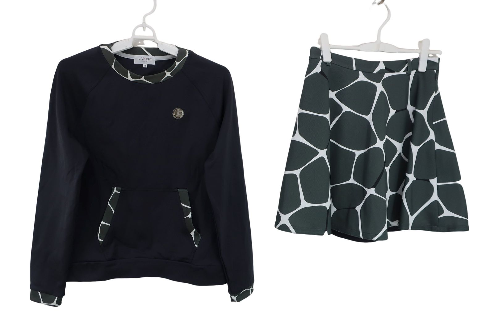 LANVIN SPORT(ランバンスポーツ) モックネックシャツu0026スカート セットアップ 黒緑総柄 レディース 38 ゴルフ用品 2411-0749 中古