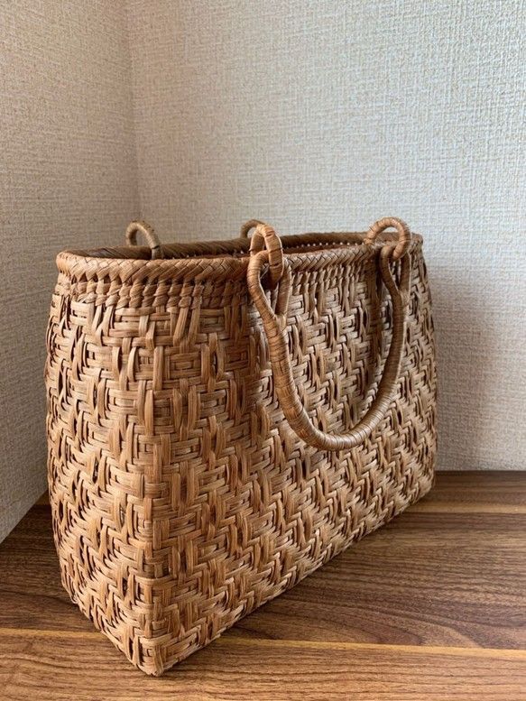 山葡萄籠バッグ 手編み 山葡萄かごバッグ 市松編み 内布あり
