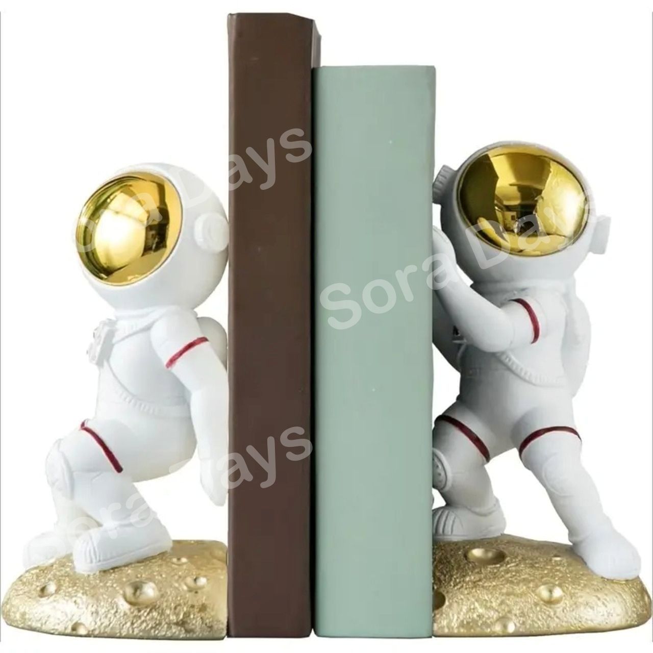 ブックエンド 宇宙飛行士 月 惑星 宇宙 テーマ おしゃれ かわいい インテリア 北欧 ブックスタンド 書斎 書棚 書籍整理 男の子 女の子 ギフト プレゼント ゴールドカラー 頑丈 レジン製 ユニーク オブジェ アストロノーツ 本立て 子供部屋 装飾