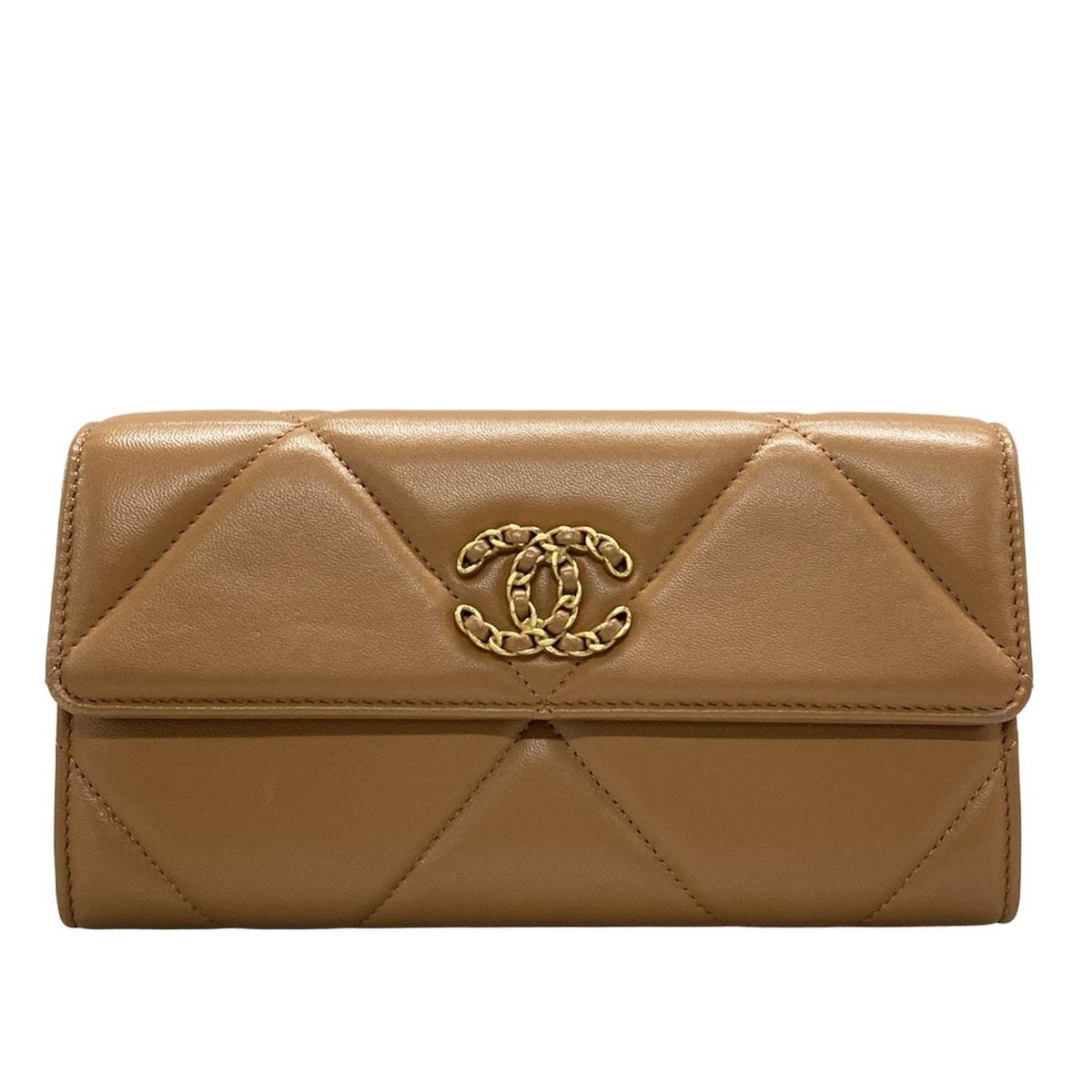 CHANEL シャネル 長財布 シャネル19 AP0955 ブラウン ゴールド金具 ラムスキン