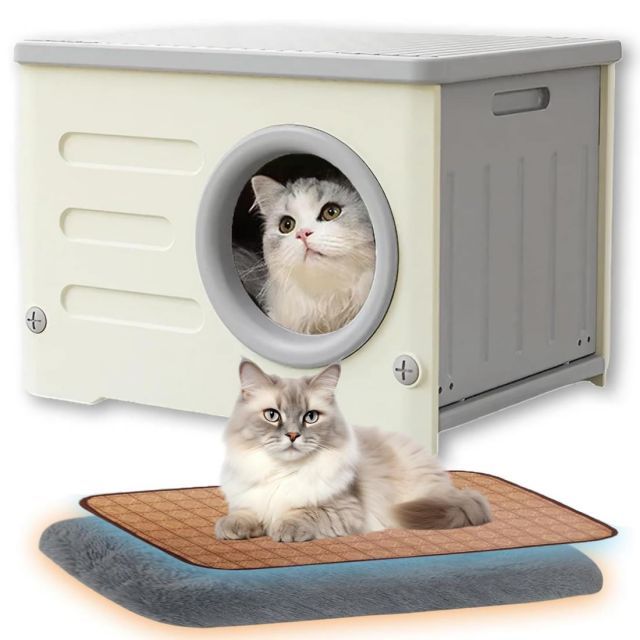 laiqianle 外猫ハウス 屋外 ペットハウス 犬小屋 小型犬用 猫ハウス 屋外用 屋外組み立て キャットハウス 屋外 室内 防水 防風 換気 四季通用 毛布付き 組立簡単 野良猫 避難所 猫 冬用ハウス 冷感マット付き グレー