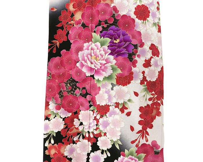 振袖 正絹 梅 桜 牡丹 身丈170.5cm 裄丈67.5cm 美品 中古