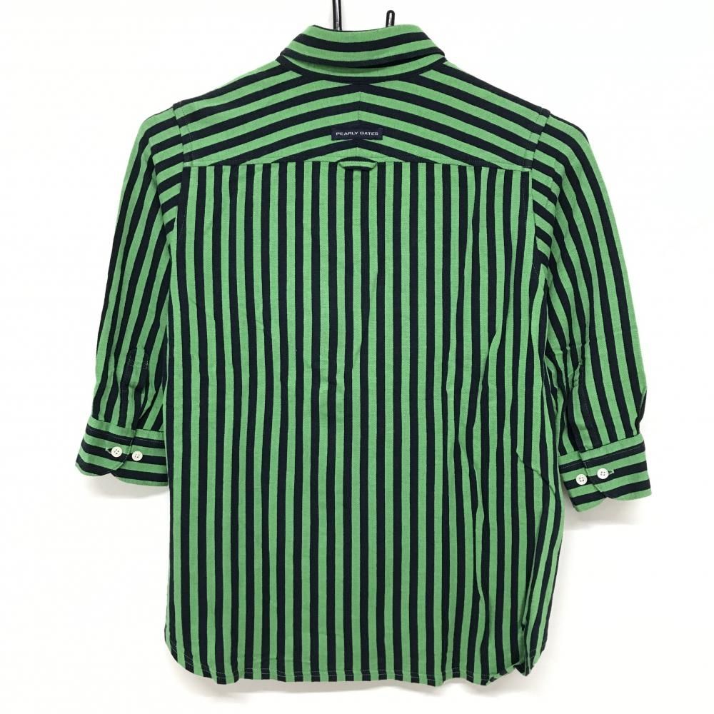 美品】パーリーゲイツ 五分袖シャツ ライトグリーン×ネイビー