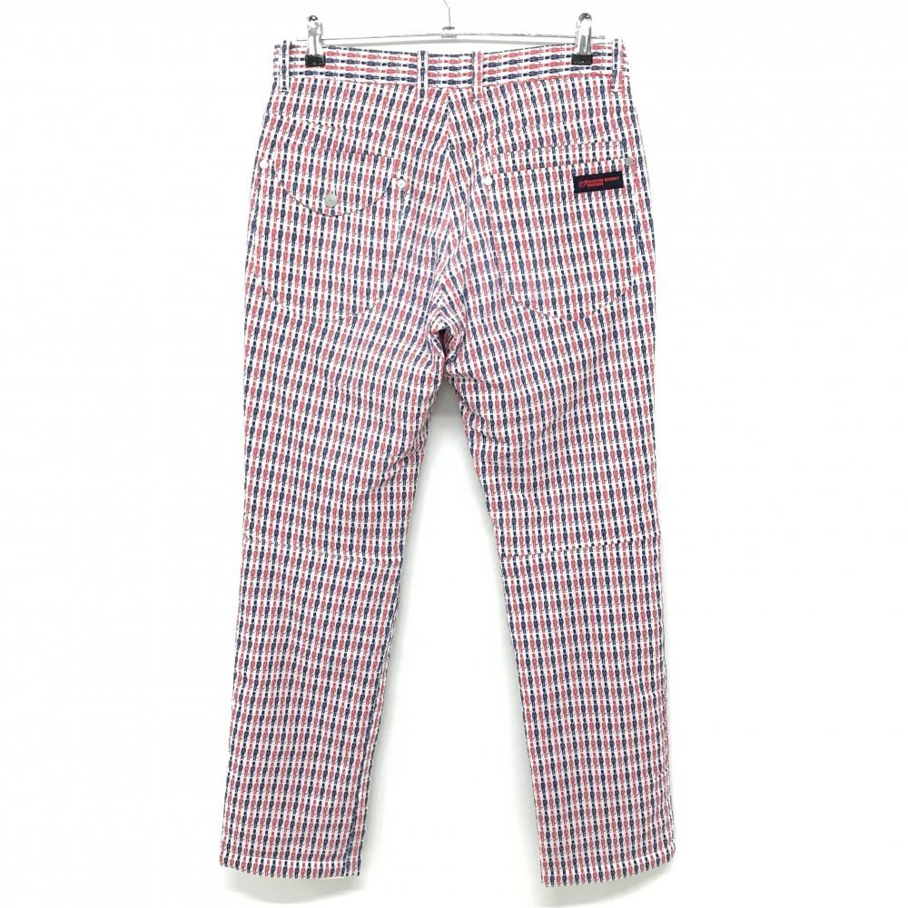 マスターバニー 中綿ナイロンパンツ 白×レッド×ネイビー 兵隊柄 蓄熱裏地 メンズ 4 M ゴルフウェア MASTER BUNNY EDITION