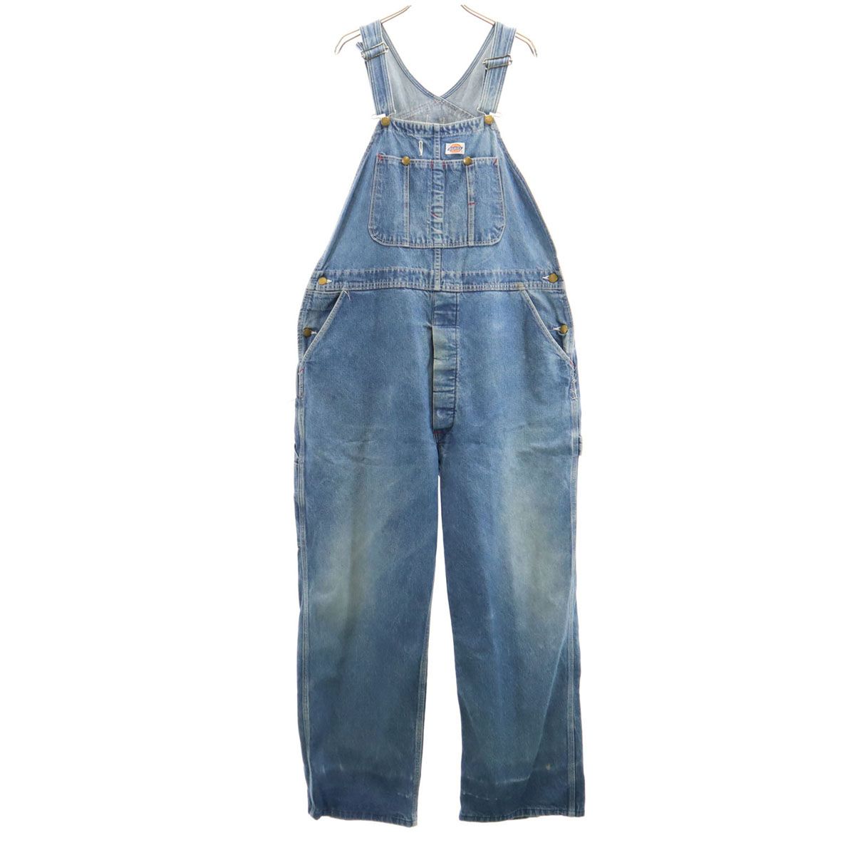 古着 Dickies ディッキーズ 80s ヴィンテージ デニム オーバーオール W42 ウォッシュブルー ペインター メンズ Dickies ディッキーズ 80s ヴィンテージ デニム オーバーオール W42
