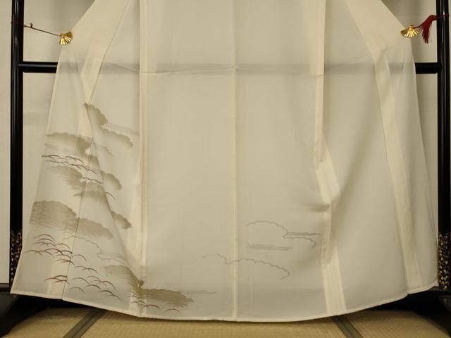 平和屋着物＊夏物 訪問着 絽 手描き 芝草花文 銀彩 洗える着物