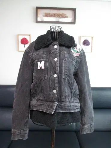 majeマージュ ボアフリース バイカラー ブラック デニム ジャケット