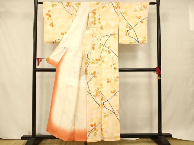 平和屋着物▽訪問着 手描き 枝花文 正絹 逸品 CAAW4521hy