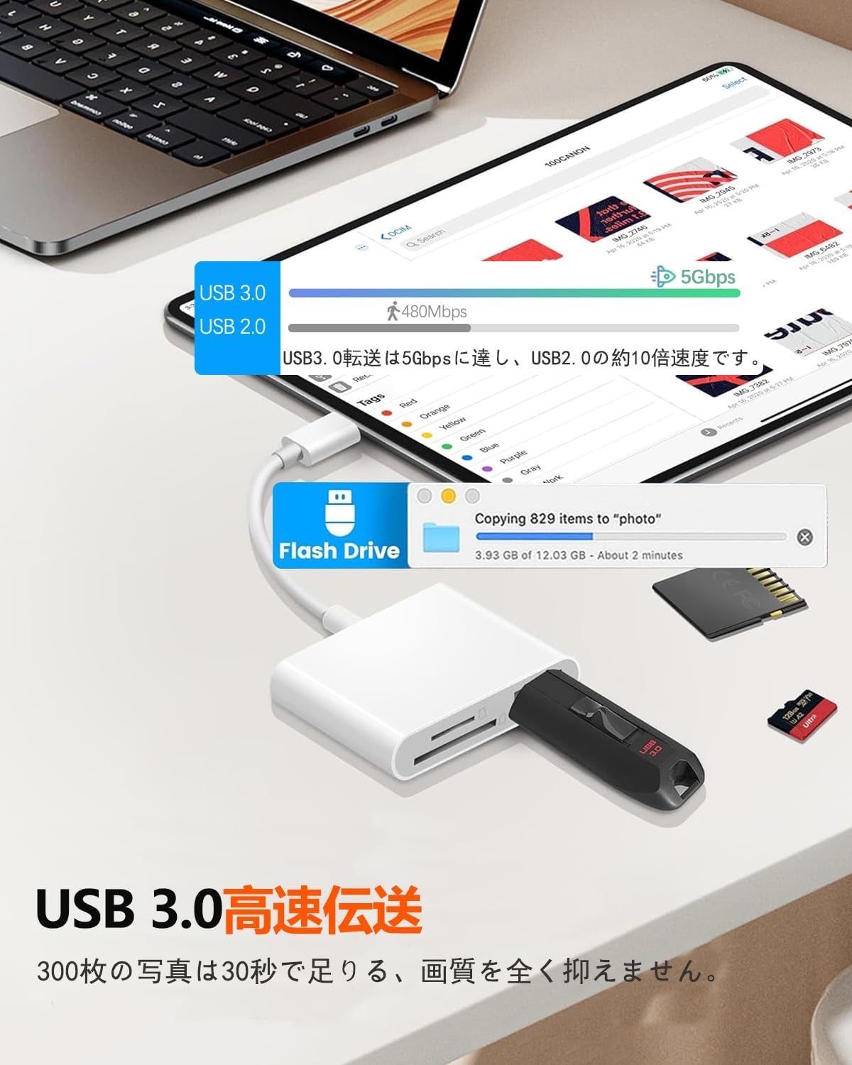 Phone SDカードリーダー 3in1 SDカードカメラリーダー USB/SD/TF変換アダプタ 写真/ビデオ/資料 双方向高速データ転送 データ移行  設定不要 プラグアンドプレイ SD カード リーダー Phone/Pad/IOSと互換性あり - メルカリ