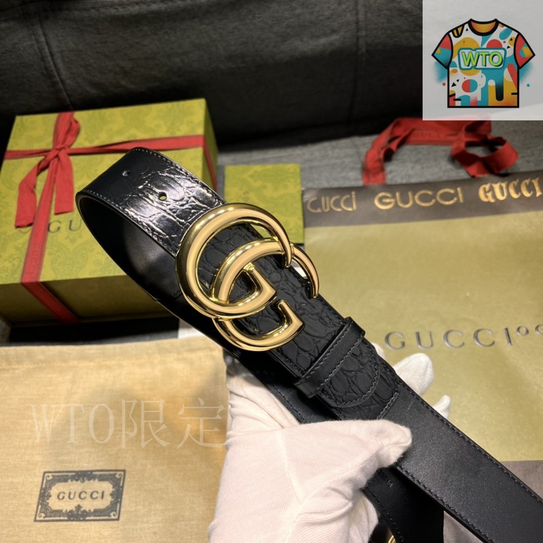 GUCCI GGレザーベルト 今日特価】GUCCI New Model ブラックレザーベルト with GG