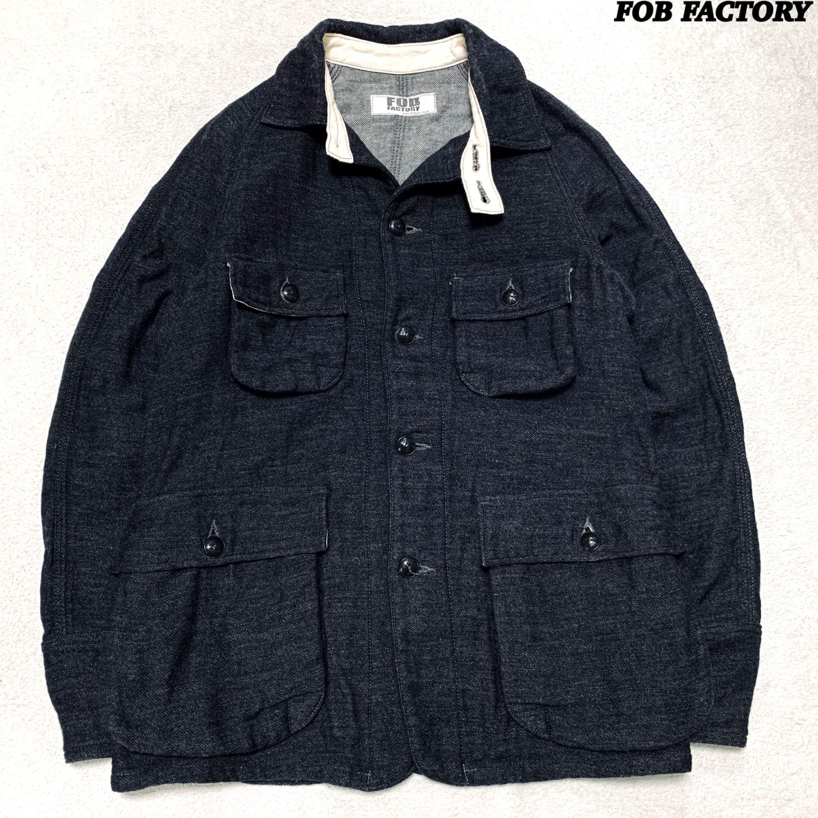 F.O.B FACTORY ハンティングジャケット ワークジャケット カバーオール サファリジャケット チンストラップ コットンウール Lサイズ グレー FOB FACTORY エフオービーファクトリー