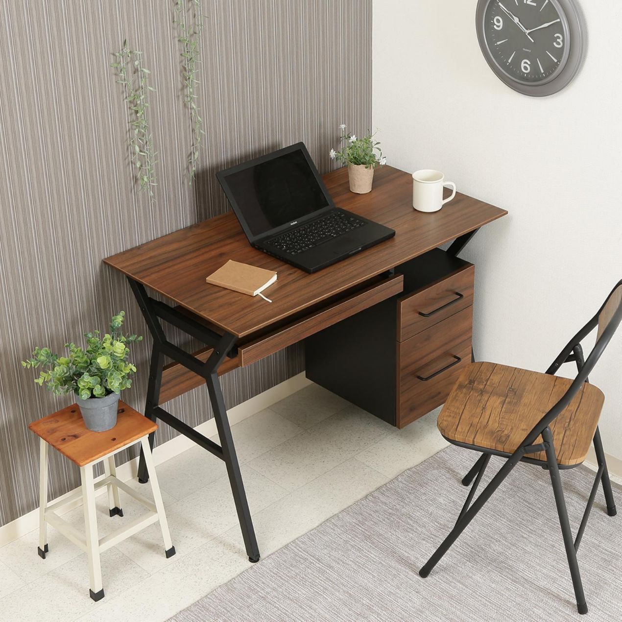♪キャビネット付 ワークデスク 単品 ブラウンカラー 幅100cm 椅子は別売 事務机 学習机 パソコンデスク リモートワーク テレワーク