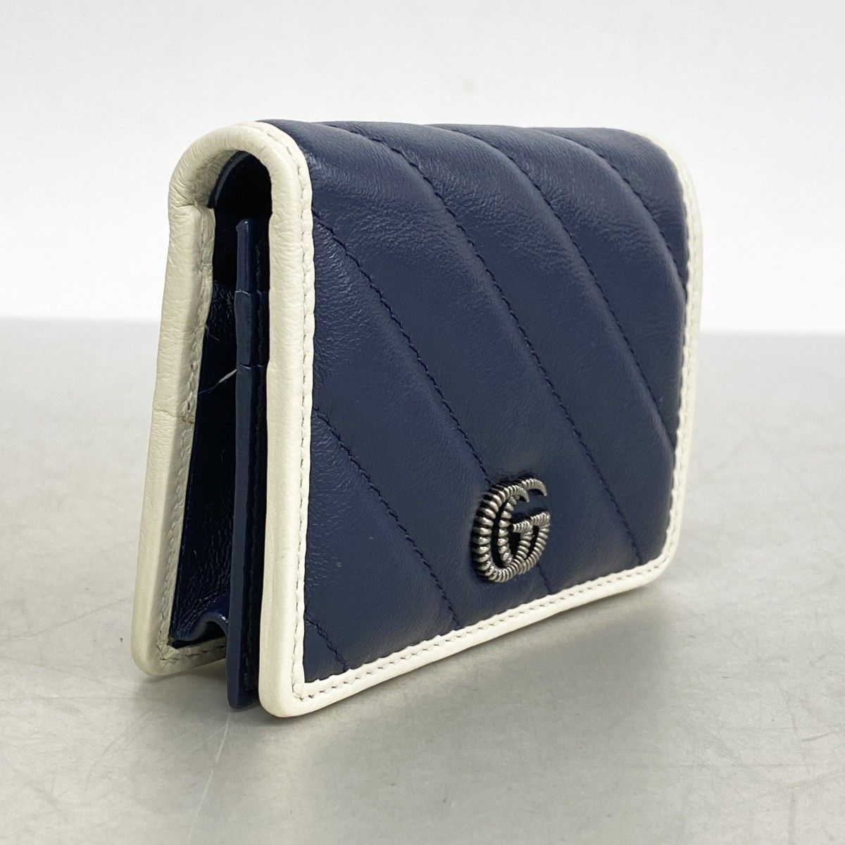 5ie6278-h グッチ 財布 GGマーモント 573811 レザー ネイビー ホワイト シルバー金具 レディース