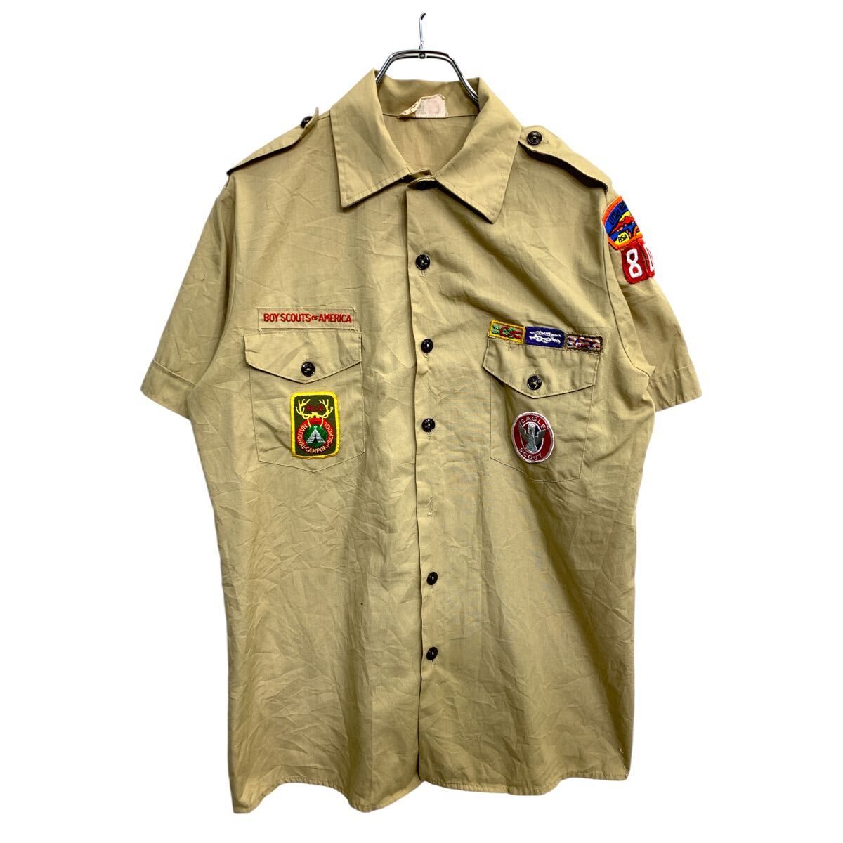 BOY SCOUTS 半袖シャツ Mサイズ ボーイスカウト ベージュ USA製 古着卸 アメリカ仕入 t2410-3187