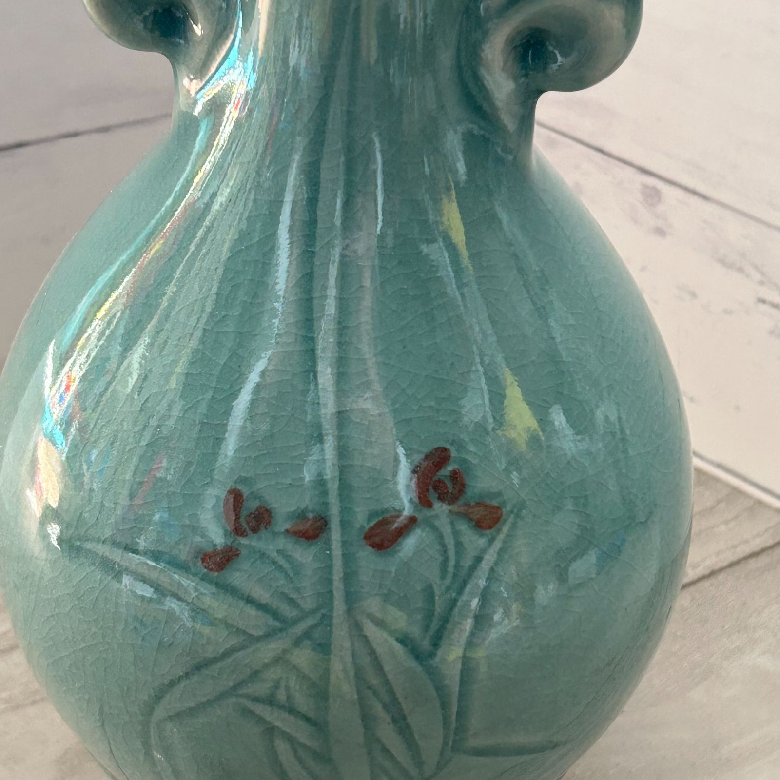青元 花瓶 青磁 菖蒲 双耳 美品 茶道具 古道具 陶芸 昭和レトロ - メルカリ