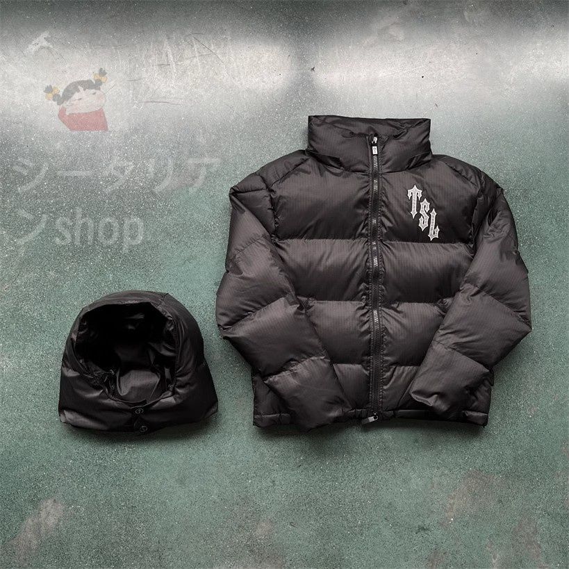 人気 Trapstar  冬のフード付き綿入れ保温カップル用厚手防風ダウンジャケット 黑