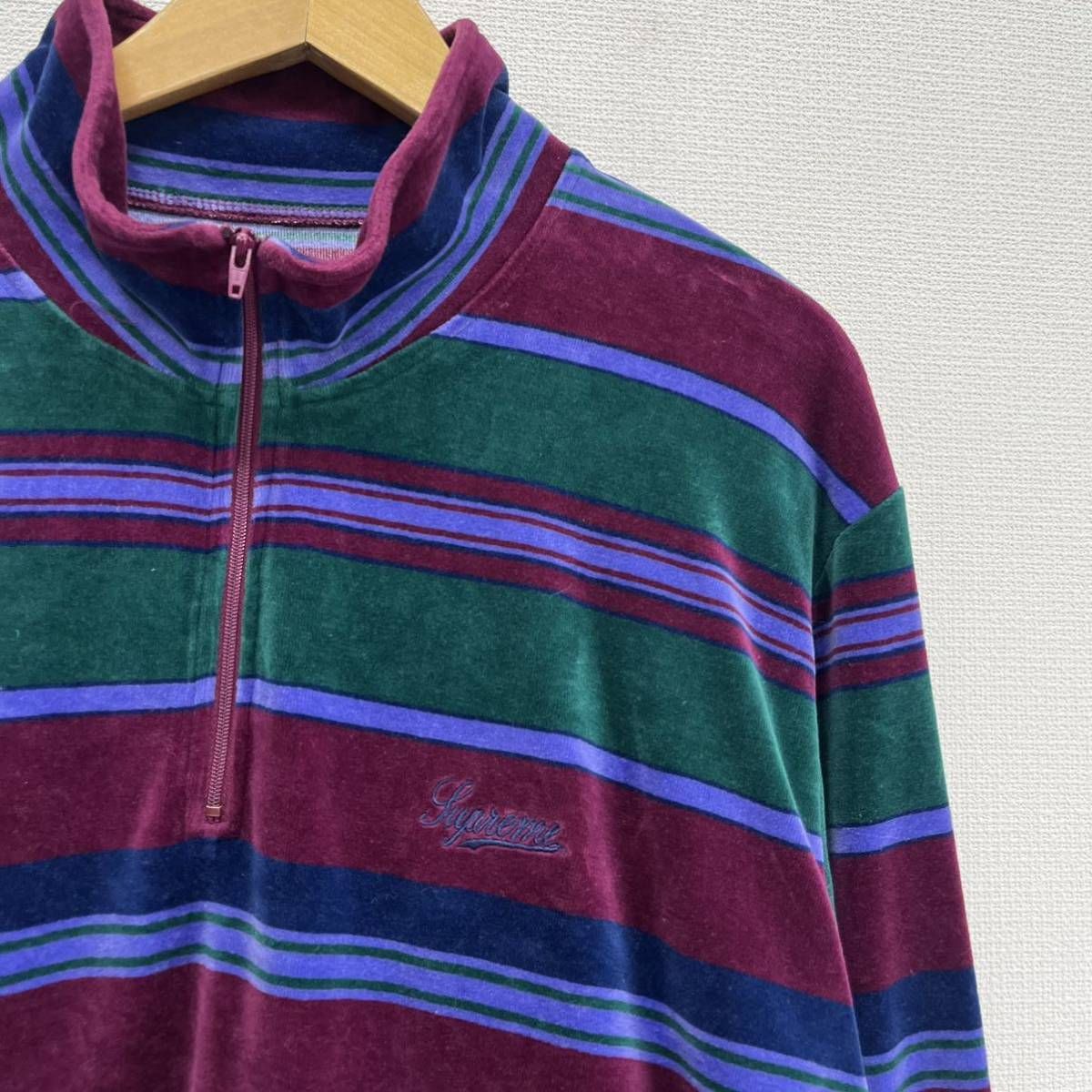 Supreme シュプリーム 20AW Stripe Velour Half Zip Pullover ベロア