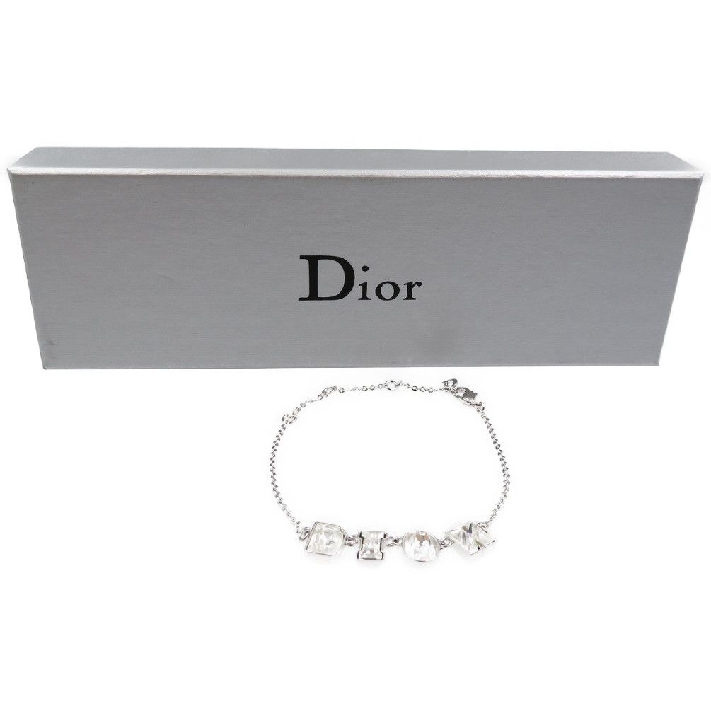 美品 クリスチャンディオール DIORロゴ メタル ラインストーン シルバー ブレスレット 0087 Christian Dior約16522cmベルト幅