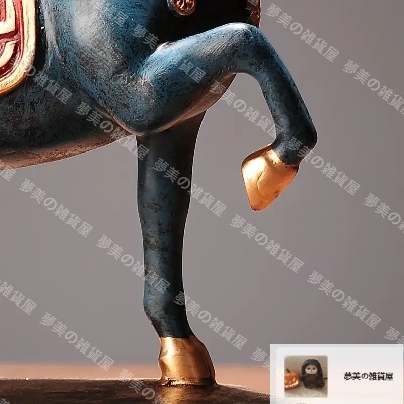 新品・未使用】置物 馬 彫刻 オブジェ アンティーク 雑貨 ブルー