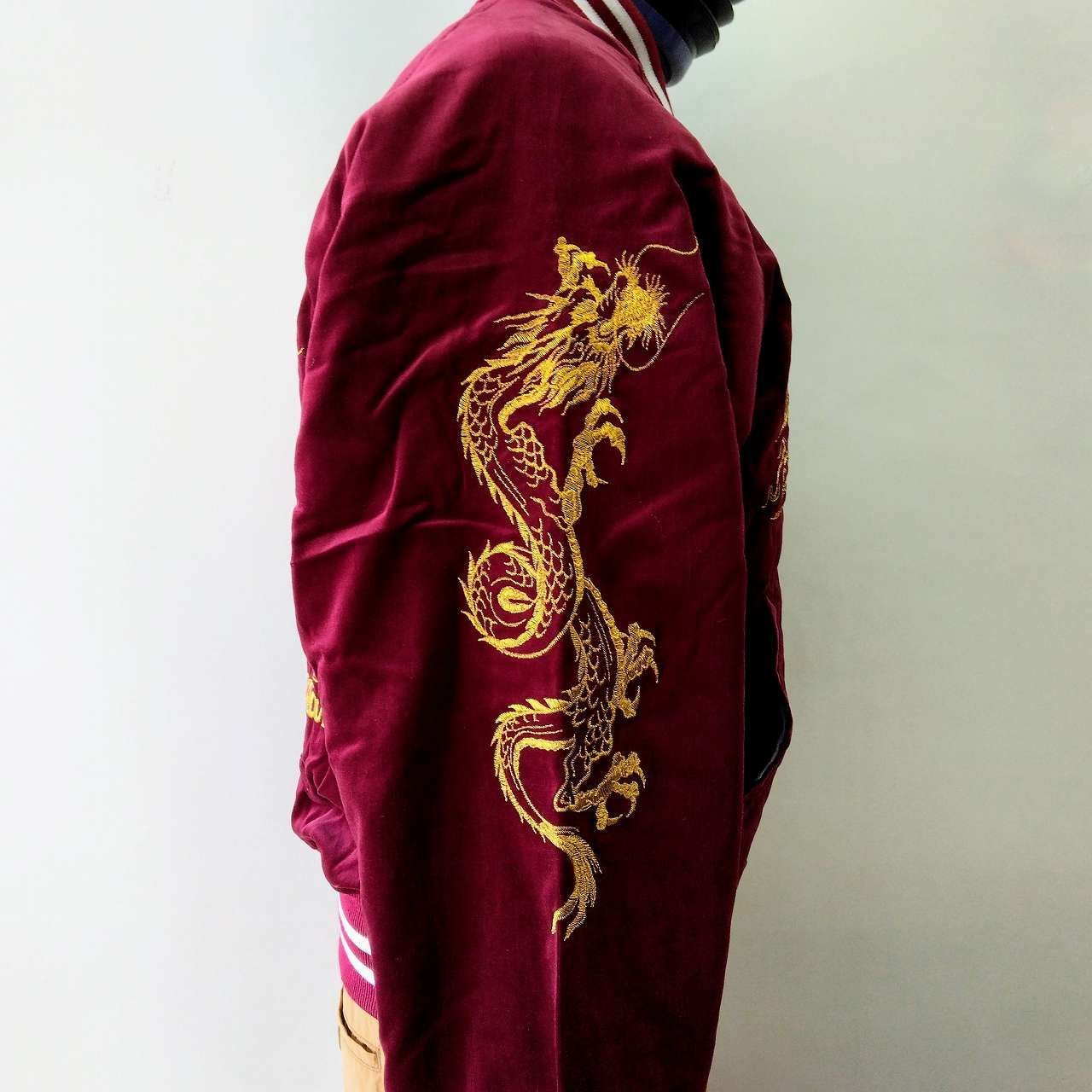 神龍刺繍スカジャン L ワインカラー 別珍 Embroidered jumper