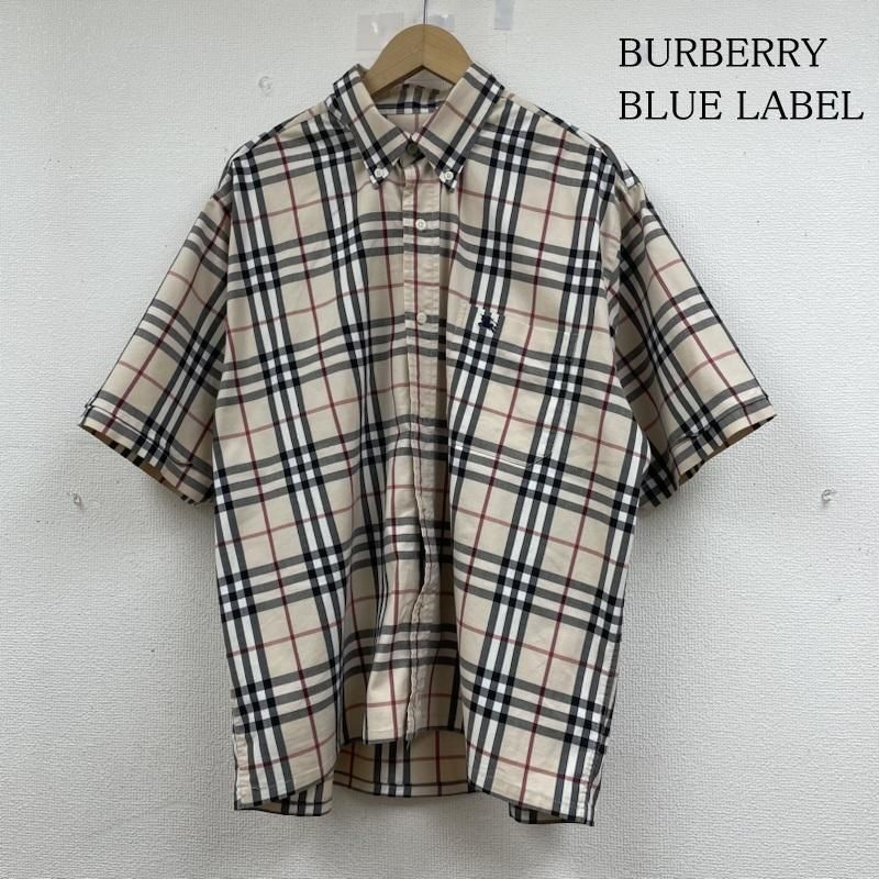 【美品】バーバリーブルーレーベル　半袖ブラウス　チェック　ロゴボタン　38 BURBERRY BLUE LABEL バーバリー・ブルーレーベル シャツ