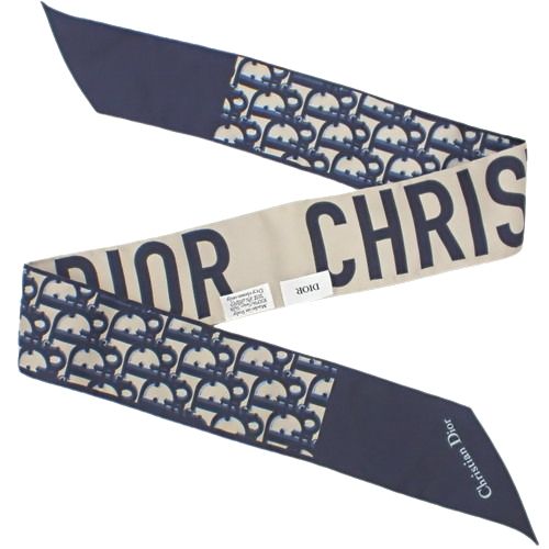 Christian Dior シルクバンダナ ネイビー・ベージュ Christian Dior シルクバンダナ ネイビー/ベージュ