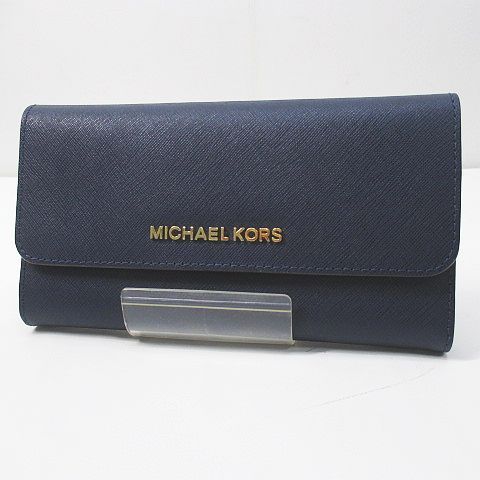 マイケルコース MICHAEL KORS 長財布 ロゴ フラップ ネイビー 紺