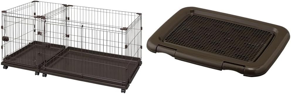 セット買い アイリスオーヤマ 犬 サークル 室内 コンビネーションサークル トイレトレーニングセット P-CS-1400V ウォールナット アイリスオーヤマ 犬 トイレ メッシュカバー付 フチもれしにくいトレーニングペットトレー レギュラー