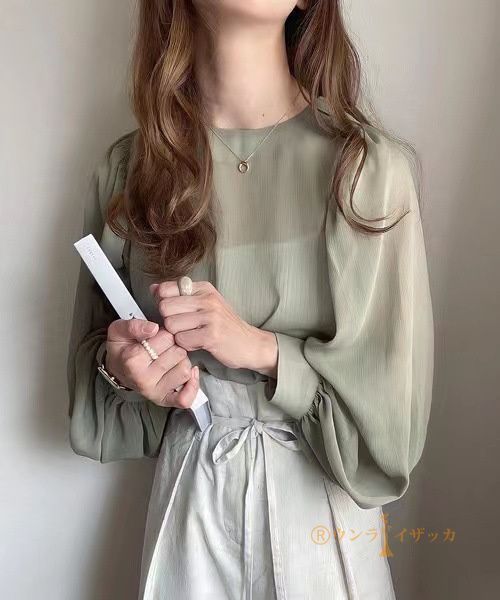 シアーブラウス バルーンスリーブ Point10倍! ブラウス Tシャツ Uネック 透ける 可?い ゆったり Tシャツ レディース 体型カバー シアーブラウス バルーンスリーブ ブラウス Tシャツ Uネック