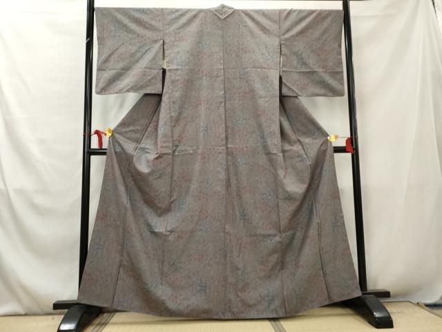 平和屋着物○都喜ヱ門 本場大島紬 7マルキ 風景草木文 藤