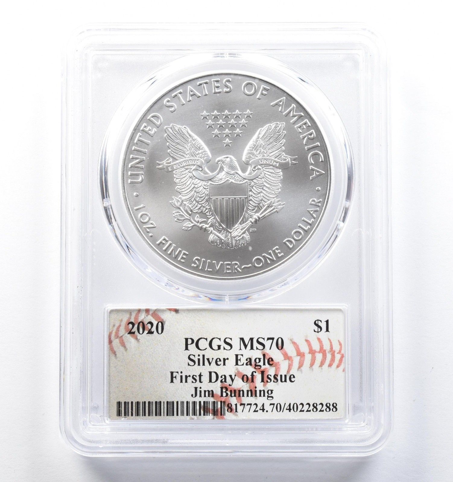 お得！アメリカン シルバー イーグル銀貨2020シルバーPCGS MS70 2020年 アメリカン シルバー イーグル ジム・バニング FDOI MS70